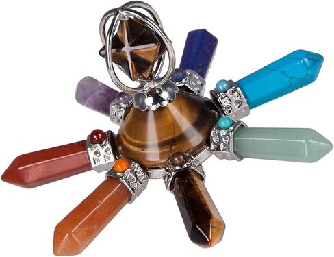 Nupuyai 7 Chakra Energy Generator Reiki Healing Crystal Point Pyramid Conical Tower with Merkaba Star Stone, Black Obsidian in Saudi Arabia