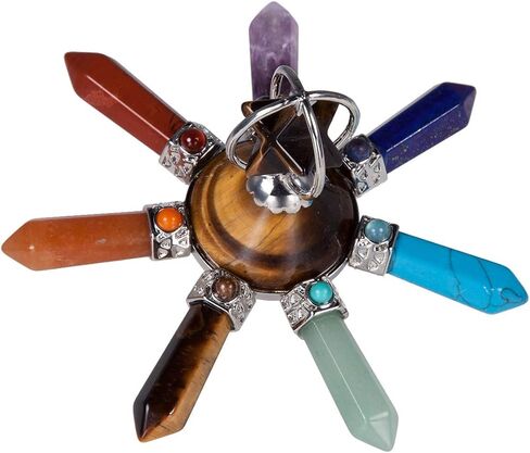 Nupuyai 7 Chakra Energy Generator Reiki Healing Crystal Point Pyramid Conical Tower with Merkaba Star Stone, Black Obsidian in Saudi Arabia