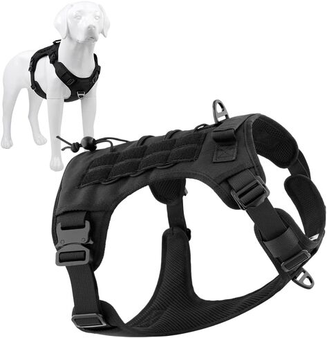 حزام الكلب التكتيكي من بلوتوس، أبازيم معدنية بالكامل، سترة للكلاب بدون سحب مع مقبض، حزام كلب عسكري قابل للتعديل مع ألواح خطافية وحلقة، للكلاب الصغيرة والمتوسطة والكبيرة، كاكي، مقاس XL in Kuwait
