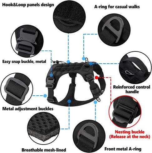 حزام الكلب التكتيكي من بلوتوس، أبازيم معدنية بالكامل، سترة للكلاب بدون سحب مع مقبض، حزام كلب عسكري قابل للتعديل مع ألواح خطافية وحلقة، للكلاب الصغيرة والمتوسطة والكبيرة، كاكي، مقاس XL in Kuwait