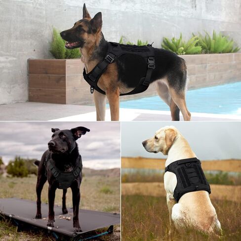 حزام الكلب التكتيكي من بلوتوس، أبازيم معدنية بالكامل، سترة للكلاب بدون سحب مع مقبض، حزام كلب عسكري قابل للتعديل مع ألواح خطافية وحلقة، للكلاب الصغيرة والمتوسطة والكبيرة، كاكي، مقاس XL in Kuwait