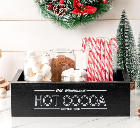 صندوق تخزين خشبي من Rmeosye Hot Cocoa Bar وديكورات عيد الميلاد وصناديق تنظيم خشبية وصينية ديكور مفتوحة وصندوق حامل ديكور لعيد الميلاد والمطبخ والمكتب والمزرعة هدية لوازم حفلات العطلات (أحمر) in Kuwait