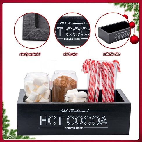 صندوق تخزين خشبي من Rmeosye Hot Cocoa Bar وديكورات عيد الميلاد وصناديق تنظيم خشبية وصينية ديكور مفتوحة وصندوق حامل ديكور لعيد الميلاد والمطبخ والمكتب والمزرعة هدية لوازم حفلات العطلات (أحمر) in Kuwait