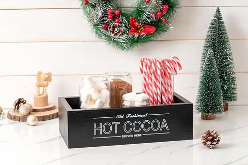 صندوق تخزين خشبي من Rmeosye Hot Cocoa Bar وديكورات عيد الميلاد وصناديق تنظيم خشبية وصينية ديكور مفتوحة وصندوق حامل ديكور لعيد الميلاد والمطبخ والمكتب والمزرعة هدية لوازم حفلات العطلات (أحمر) in Kuwait