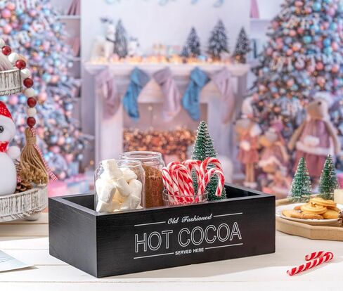 صندوق تخزين خشبي من Rmeosye Hot Cocoa Bar وديكورات عيد الميلاد وصناديق تنظيم خشبية وصينية ديكور مفتوحة وصندوق حامل ديكور لعيد الميلاد والمطبخ والمكتب والمزرعة هدية لوازم حفلات العطلات (أحمر) in Kuwait
