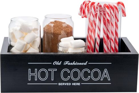 صندوق تخزين خشبي من Rmeosye Hot Cocoa Bar وديكورات عيد الميلاد وصناديق تنظيم خشبية وصينية ديكور مفتوحة وصندوق حامل ديكور لعيد الميلاد والمطبخ والمكتب والمزرعة هدية لوازم حفلات العطلات (أحمر) in Kuwait