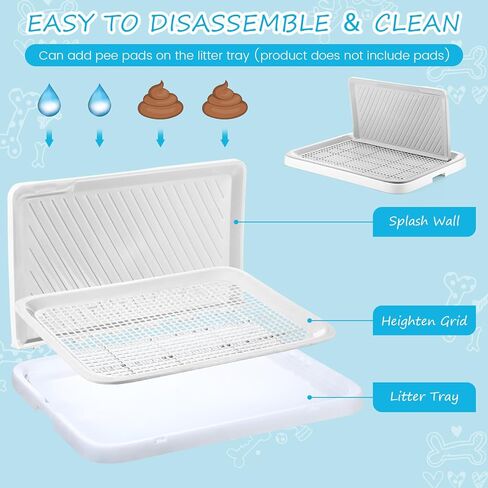 2 Pcs Dog Potty Toilet with Removable Splash Wall Pet Indoor Dog Mesh Training Toilet Portable Training Pee Pads Holder Dog Litter Box with Pee Wall for Dog, Puppy, Pet (25.6" x 19.3" x 13") in Saudi Arabia