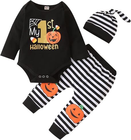Frogwill Newborn Infant Baby Girl Clothes Rib Frill Romper Sets Fall Long Sleeve 3 Pcs Pant Outfit in Kuwait