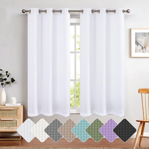 ستائر جينشان البيضاء لغرفة النوم، ألواح ستائر مزخرفة بنسيج الوافل لغرفة المعيشة، معالجة نافذة تصفية الضوء، طول 84 بوصة، لوحتان in Kuwait