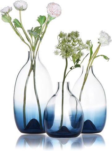 CONVIVA Glass Vase for Flowers Modern Blue Color Mother's Day Decorative Centerpiece Simple Design Hand Blown Home Decor Kitchen Dining Living Room Tabletop 9.4 inch H in Kuwait