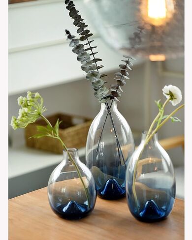 CONVIVA Glass Vase for Flowers Modern Blue Color Mother's Day Decorative Centerpiece Simple Design Hand Blown Home Decor Kitchen Dining Living Room Tabletop 9.4 inch H in Kuwait