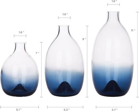 CONVIVA Glass Vase for Flowers Modern Blue Color Mother's Day Decorative Centerpiece Simple Design Hand Blown Home Decor Kitchen Dining Living Room Tabletop 9.4 inch H in Kuwait