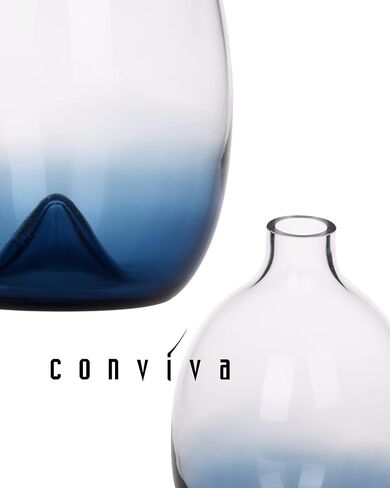 CONVIVA Glass Vase for Flowers Modern Blue Color Mother's Day Decorative Centerpiece Simple Design Hand Blown Home Decor Kitchen Dining Living Room Tabletop 9.4 inch H in Kuwait
