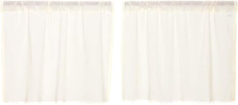 VHC Brands Tobacco Cloth Fringe Curtains Tier Set, L24xW36, Antique White in Saudi Arabia