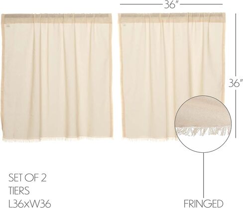 VHC Brands Tobacco Cloth Fringe Curtains Tier Set, L24xW36, Antique White in Saudi Arabia