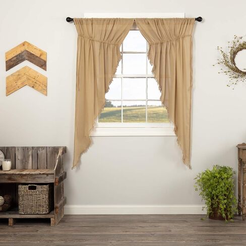 VHC Brands Tobacco Cloth Fringe Curtains Tier Set, L24xW36, Antique White in Saudi Arabia