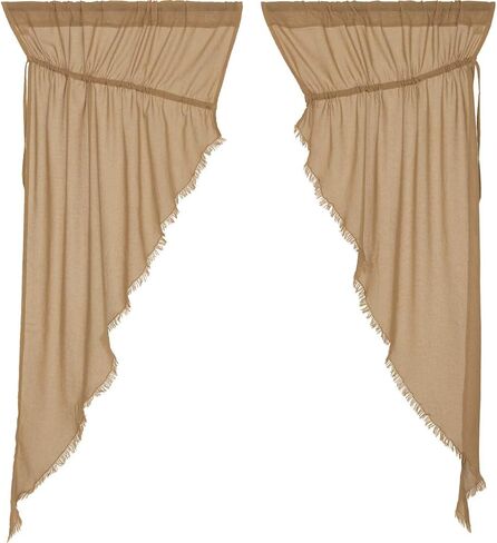 VHC Brands Tobacco Cloth Fringe Curtains Tier Set, L24xW36, Antique White in Saudi Arabia