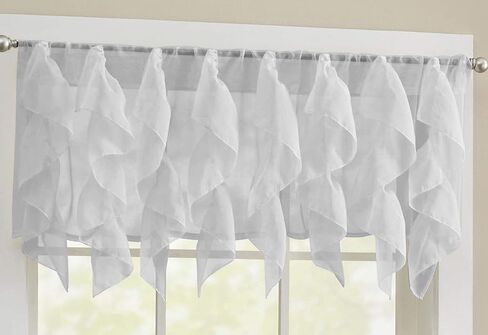Sweet Home Collection Veritcal Ruffled Kitchen Curtain Sheer Cascading Ruffle Waterfall Window Treatment - Choice of Valance, 24" or 36" Tier, & Kit in Kuwait