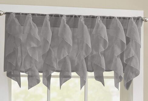 Sweet Home Collection Veritcal Ruffled Kitchen Curtain Sheer Cascading Ruffle Waterfall Window Treatment - Choice of Valance, 24" or 36" Tier, & Kit in Kuwait
