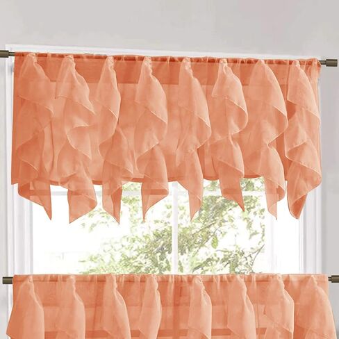Sweet Home Collection Veritcal Ruffled Kitchen Curtain Sheer Cascading Ruffle Waterfall Window Treatment - Choice of Valance, 24" or 36" Tier, & Kit in Kuwait