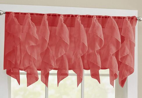 Sweet Home Collection Veritcal Ruffled Kitchen Curtain Sheer Cascading Ruffle Waterfall Window Treatment - Choice of Valance, 24" or 36" Tier, & Kit in Kuwait