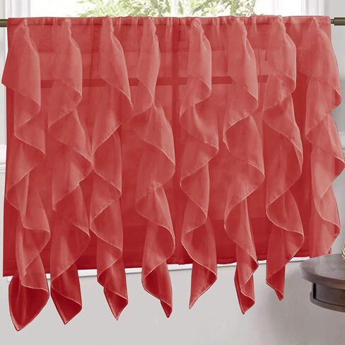 Sweet Home Collection Veritcal Ruffled Kitchen Curtain Sheer Cascading Ruffle Waterfall Window Treatment - Choice of Valance, 24" or 36" Tier, & Kit in Kuwait
