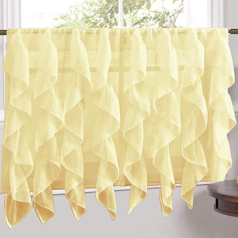 Sweet Home Collection Veritcal Ruffled Kitchen Curtain Sheer Cascading Ruffle Waterfall Window Treatment - Choice of Valance, 24" or 36" Tier, & Kit in Kuwait