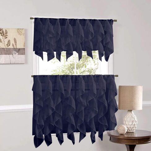 Sweet Home Collection Veritcal Ruffled Kitchen Curtain Sheer Cascading Ruffle Waterfall Window Treatment - Choice of Valance, 24" or 36" Tier, & Kit in Kuwait