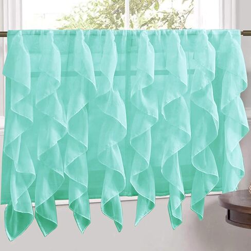 Sweet Home Collection Veritcal Ruffled Kitchen Curtain Sheer Cascading Ruffle Waterfall Window Treatment - Choice of Valance, 24" or 36" Tier, & Kit in Kuwait