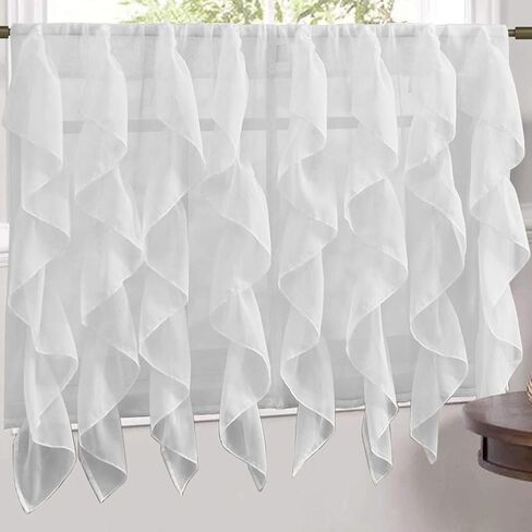 Sweet Home Collection Veritcal Ruffled Kitchen Curtain Sheer Cascading Ruffle Waterfall Window Treatment - Choice of Valance, 24" or 36" Tier, & Kit in Kuwait