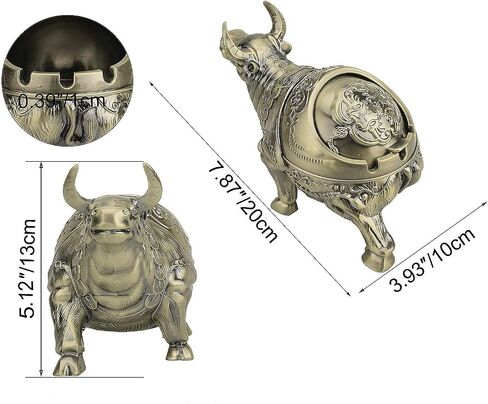 K COOL Bull Ashtray with Lid Windproof Metal Ashtray Outdoor, Indoor Ashtray Ash Ashtray for Weed, Vintage Practical Decoration Ashtrays for Cigarettes Metal Gift for Men Women (Bronze Taurus) in Saudi Arabia