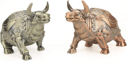 K COOL Bull Ashtray with Lid Windproof Metal Ashtray Outdoor, Indoor Ashtray Ash Ashtray for Weed, Vintage Practical Decoration Ashtrays for Cigarettes Metal Gift for Men Women (Bronze Taurus) in Saudi Arabia
