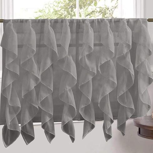 Sweet Home Collection Veritcal Ruffled Kitchen Curtain Sheer Cascading Ruffle Waterfall Window Treatment - Choice of Valance, 24" or 36" Tier, & Kit in Kuwait