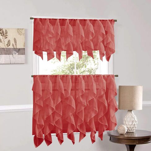 Sweet Home Collection Veritcal Ruffled Kitchen Curtain Sheer Cascading Ruffle Waterfall Window Treatment - Choice of Valance, 24" or 36" Tier, & Kit in Kuwait