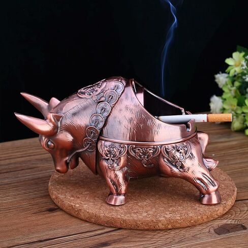 K COOL Bull Ashtray with Lid Windproof Metal Ashtray Outdoor, Indoor Ashtray Ash Ashtray for Weed, Vintage Practical Decoration Ashtrays for Cigarettes Metal Gift for Men Women (Bronze Taurus) in Saudi Arabia