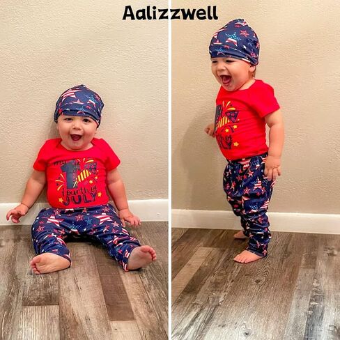 Aalizzwell Baby Boys Summer Clothes Short Sleeve Bodysuit Pants Outfit in Saudi Arabia
