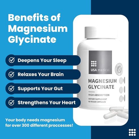 USA Medical – Magnesium Glycinate, High-Absorption Alternative for Optimum Health, Supports Over 300 Bodily Processes, 60 Veggie Capsules in Saudi Arabia