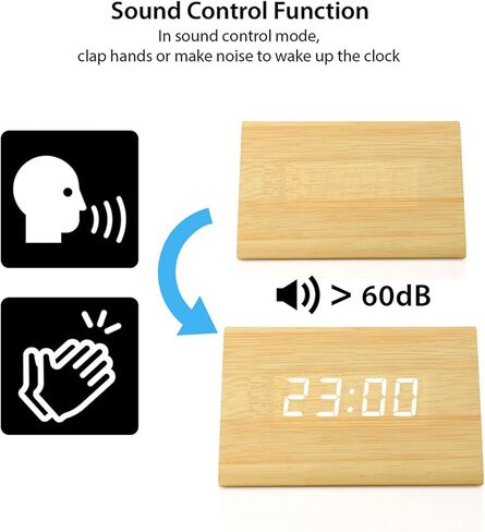 GEARONIC Digital Alarm Clock Wooden Alarm Clock Wood Modern Triangle Alarm Digital Desk Clock, Displays Time Date Temperature Calendar Wood Made Electric Clocks for Bedroom, Bedside - Black in Kuwait