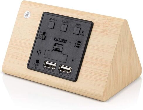 GEARONIC Digital Alarm Clock Wooden Alarm Clock Wood Modern Triangle Alarm Digital Desk Clock, Displays Time Date Temperature Calendar Wood Made Electric Clocks for Bedroom, Bedside - Black in Kuwait