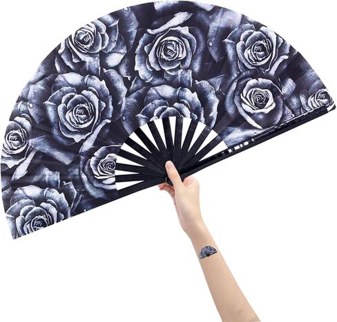 مراوح Amajiji الكبيرة القابلة للطي يدويًا، مروحة قابلة للطي لمهرجان الخيزران مقاس 13 بوصة للنساء والرجال. مروحة صوت عالية للديكور في المهرجانات وهدية حفلات الرقص (الورد) in Kuwait