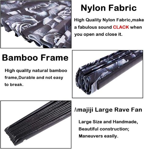 مراوح Amajiji الكبيرة القابلة للطي يدويًا، مروحة قابلة للطي لمهرجان الخيزران مقاس 13 بوصة للنساء والرجال. مروحة صوت عالية للديكور في المهرجانات وهدية حفلات الرقص (الورد) in Kuwait