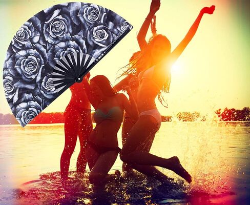 مراوح Amajiji الكبيرة القابلة للطي يدويًا، مروحة قابلة للطي لمهرجان الخيزران مقاس 13 بوصة للنساء والرجال. مروحة صوت عالية للديكور في المهرجانات وهدية حفلات الرقص (الورد) in Kuwait