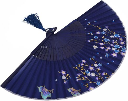 مراوح أماجيجي حريرية قابلة للطي يدويًا للنساء بإطار من الخيزران (أزرق) in Kuwait