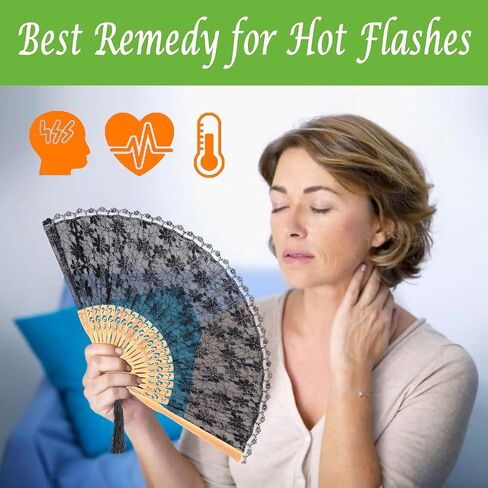 OMyTea® "Sexy Lace 8.66"(22cm) Women Hand Held Folding Fans with Bamboo Frame - with a Fabric Sleeve for Protection for Gifts - Chinese/Japanese Vintage Retro Style (Black) in Kuwait