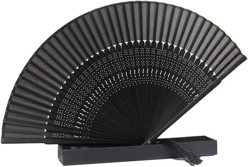 مروحة يد قابلة للطي، مروحة خشبية قابلة للطي مصنوعة يدويا من الخيزران الحريري مع صندوق هدايا شرقي مصنوعة يدويا لتزيين الحائط وحفلات الزفاف وهدايا النساء والرجال in Kuwait