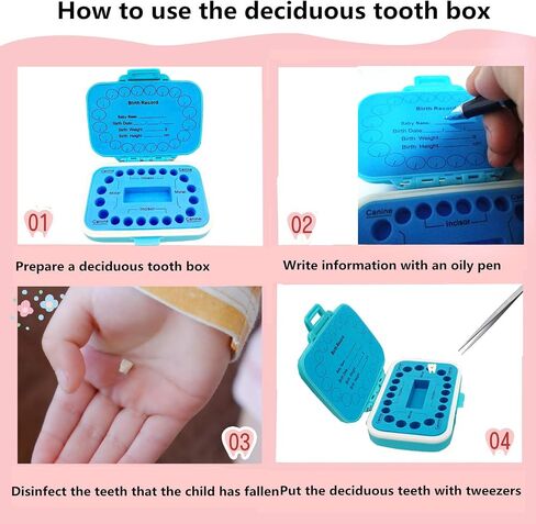 Baby Teeth Keepsake Box, pp Children Kids Tooth Storage Holder Organizer Printed in English to Keep The Child-Wood Memory (Blue) in Saudi Arabia
