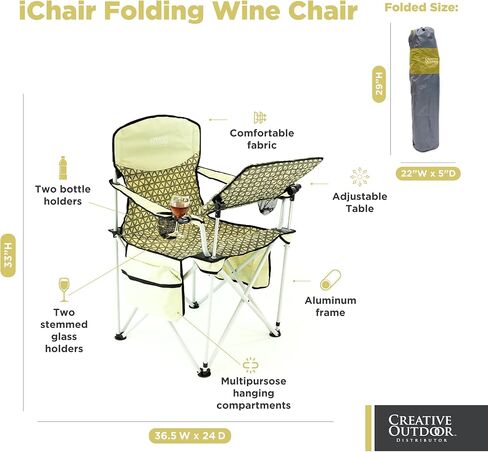 كرسي النبيذ الإبداعي القابل للطي في الهواء الطلق مع طاولة قابلة للتعديل | اي كرسي | تخييم نزهة شاطئ وفناء | الجيش الأمريكي in Kuwait