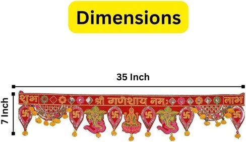 Diwali Special Laxmi Ganesh Toranam for Diwali Home Decoration Door Hanging Pooja Temple Bandhanwar Shub Labh Toran for Deepawali Velvet Embroidered Toran Multicolor (37 Inches x 5 Inches) in Kuwait