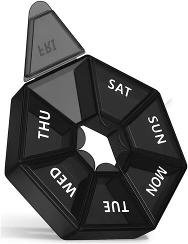 STS Home - منظم حبوب الدواء الأسبوعي، (عبوة من 2) علبة دواء محمولة لموزع حبوب الدواء (سبعة أيام) إصدار جديد للفيتامينات/زيت السمك/الحبوب/المكملات الغذائية - صديق لالتهاب المفاصل (أسود) in Kuwait