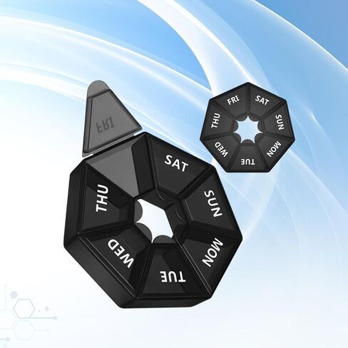 STS Home - منظم حبوب الدواء الأسبوعي، (عبوة من 2) علبة دواء محمولة لموزع حبوب الدواء (سبعة أيام) إصدار جديد للفيتامينات/زيت السمك/الحبوب/المكملات الغذائية - صديق لالتهاب المفاصل (أسود) in Kuwait